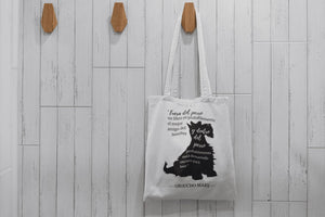 Tote bag color natural con asa natural de la colección Quotes & Co con ilustración de perro y cita de Groucho Marx.