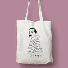 Cargar imagen en el visor de la galería, Tote bag de color natural con ilustración y cita de Stefan Zweig en inglés.