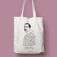 Cargar imagen en el visor de la galería, Tote bag de color natural con ilustración y cita de Stefan Zweig en español.
