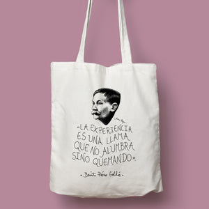 Tote bag natural con asa natural con ilustración y cita de Benito Pérez Galdós.