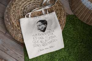 Tote bag natural con asa natural con ilustración y cita de Benito Pérez Galdós.