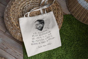Tote bag natural con asa natural con ilustración y cita de Benito Pérez Galdós.