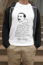 Cargar imagen en el visor de la galería, Camiseta blanca hombre con ilustración y cita de Stefan Zweig en español.