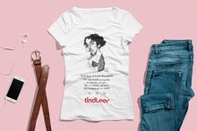 Cargar imagen en el visor de la galería, Camiseta blanca mujer con ilustración de Gustavo Adolfo Bécquer dibujada por Fernando Vicente.