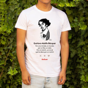 Camiseta blanca hombre con ilustración de Gustavo Adolfo Bécquer dibujada por Fernando Vicente.