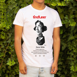 Camiseta blanca hombre con ilustración de Oscar Wilde por Fernando Vicente.
