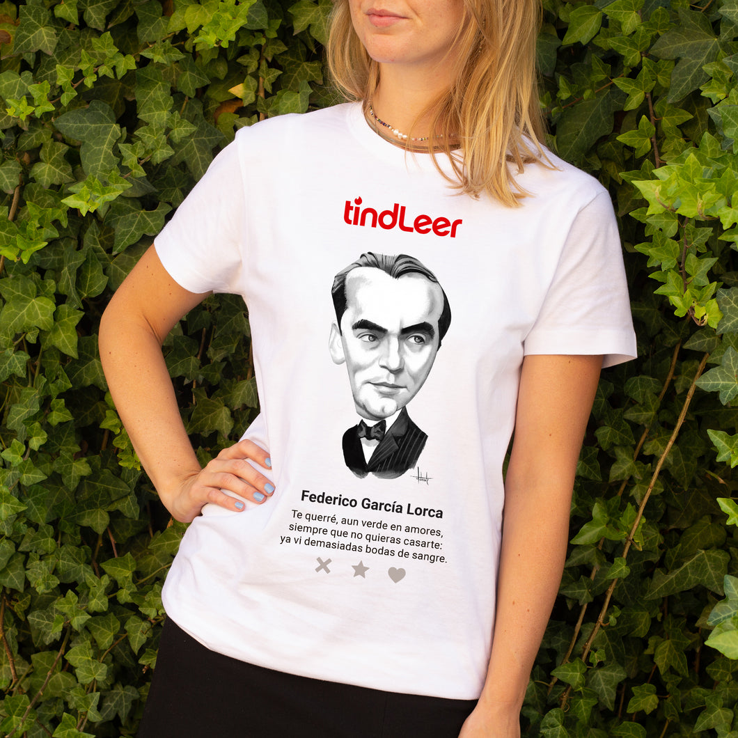 Camiseta blanca mujer con ilustración de Federico Garcia Lorca por Fernando Vicente