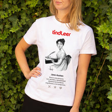 Cargar imagen en el visor de la galería, Camiseta blanca mujer con ilustración de Jane Austen por Fernando Vicente.
