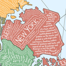Cargar imagen en el visor de la galería, Mapa literario de Nueva York en inglés con citas sobre la ciudad.