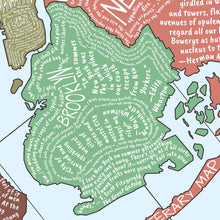 Cargar imagen en el visor de la galería, Mapa literario de Nueva York en inglés con citas sobre la ciudad.