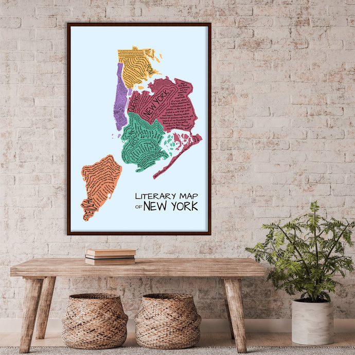 Mapa literario de Nueva York en inglés con citas sobre la ciudad.