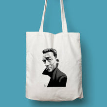 Cargar imagen en el visor de la galería, Tote bag natural con asa natural con ilustración de Albert Camus por Fernando Vicente