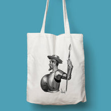 Cargar imagen en el visor de la galería, Tote bag natural con asa natural con ilustración de Don Quijote por Fernando Vicente