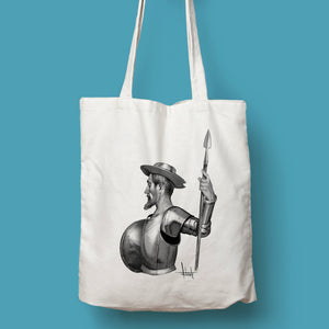 Tote bag natural con asa natural con ilustración de Don Quijote por Fernando Vicente