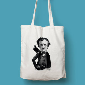 Tote bag natural con asa natural con ilustración de Edgar Allan Poe por Fernando Vicente
