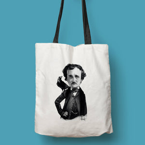 Tote bag natural con asa negra con ilustración de Edgar Allan Poe por Fernando Vicente