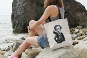 Tote bag natural con asa negra con ilustración de Edgar Allan Poe por Fernando Vicente