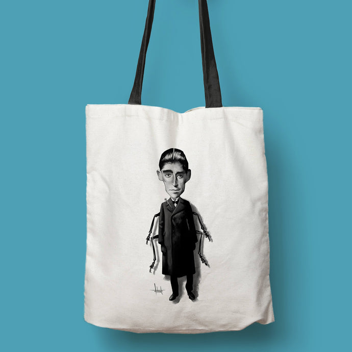 Tote bag natural con asa negra con ilustración de Franz Kafka por Fernando Vicente