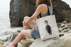 Tote bag natural con asa negra con ilustración de Franz Kafka por Fernando Vicente