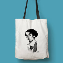 Cargar imagen en el visor de la galería, Tote bag natural con asa negra con ilustración de Gustavo Adolfo Bécquer por Fernando Vicente
