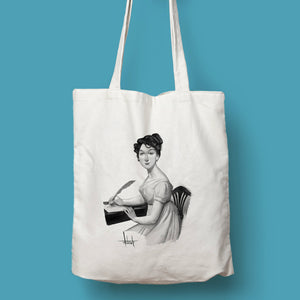 Tote bag natural con asa natural con ilustración de Jane Austen por Fernando Vicente