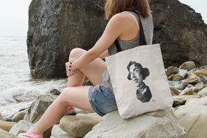 Tote bag natural con asa negra con ilustración de Oscar Wilde por Fernando Vicente