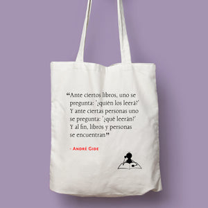 Tote bag natural con asa natural de la colección Quotes & Co con cita de André Gide sobre la lectura