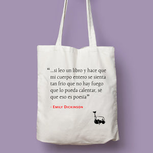 Tote bag natural con asa natural de la colección Quotes & Co con cita de Emily Dickinson sobre la lectura