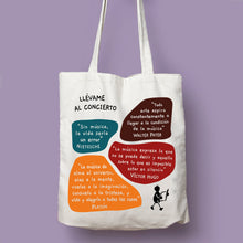 Cargar imagen en el visor de la galería, Tote bag natural con asa natural de la colección Lectorix con citas de Victor Hugo, Nietzsche, Walter Pater y Platón sobre la música.