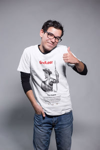 Camiseta blanca hombre con ilustración de Don Quijote dibujada por Fernando Vicente.
