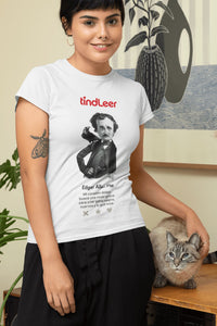 Camiseta blanca mujer con ilustración de Edgar Allan Poe por Fernando Vicente.