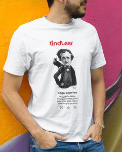Camiseta blanca hombre con ilustración de Edgar Allan Poe por Fernando Vicente.