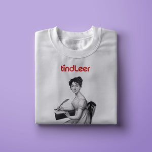 Camiseta blanca mujer con ilustración de Jane Austen por Fernando Vicente.