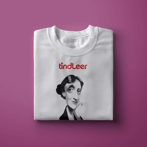 Camiseta blanca mujer con ilustración de Virginia Woolf por Fernando Vicente.